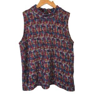 AKEMI + KIM‎ Multicolor Textured Mock Neck Sleeveless Zip Front Top Women's M